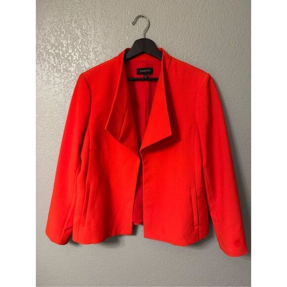 Talbots Open Front Draped Lapel Red Blazer Jacket Size 14 - Picture 1 of 5
